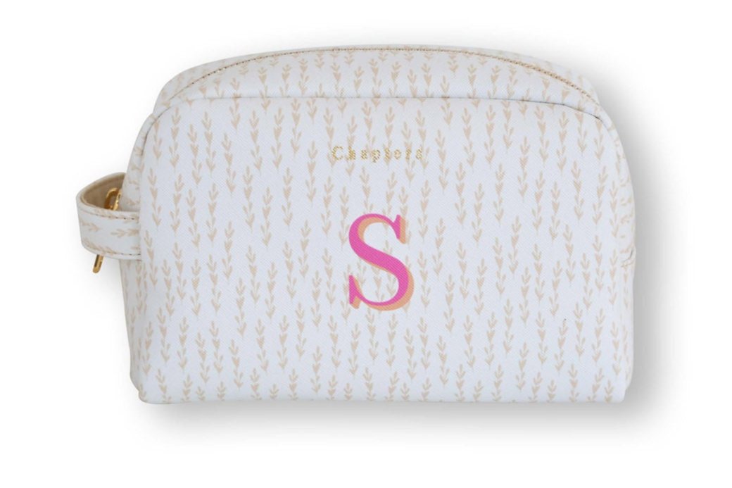 Toiletry Bag, White Leaves