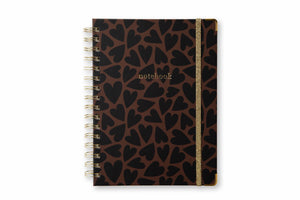 Spiral Notebook, Black&Brown Hearts