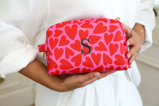 Toiletry Bag, Pink & Red Hearts