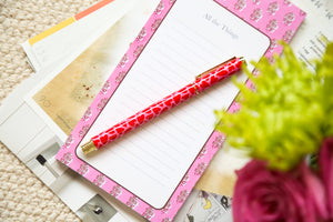 Premium Roller Pen, Pink & Red Hearts