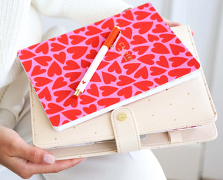 Canvas Notebook, Pink & Red Hearts