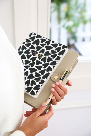 Canvas Notebook,  Black & White Hearts