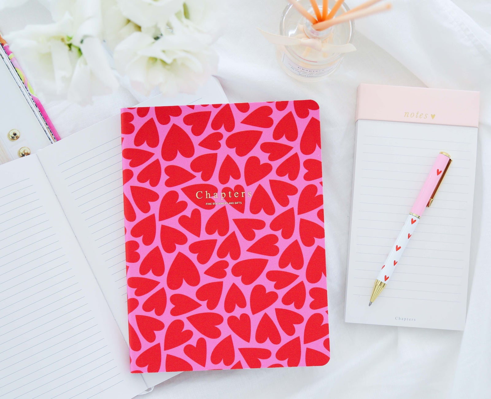 Canvas Notebook, Pink & Red Hearts
