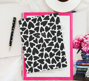 Canvas Notebook,  Black & White Hearts