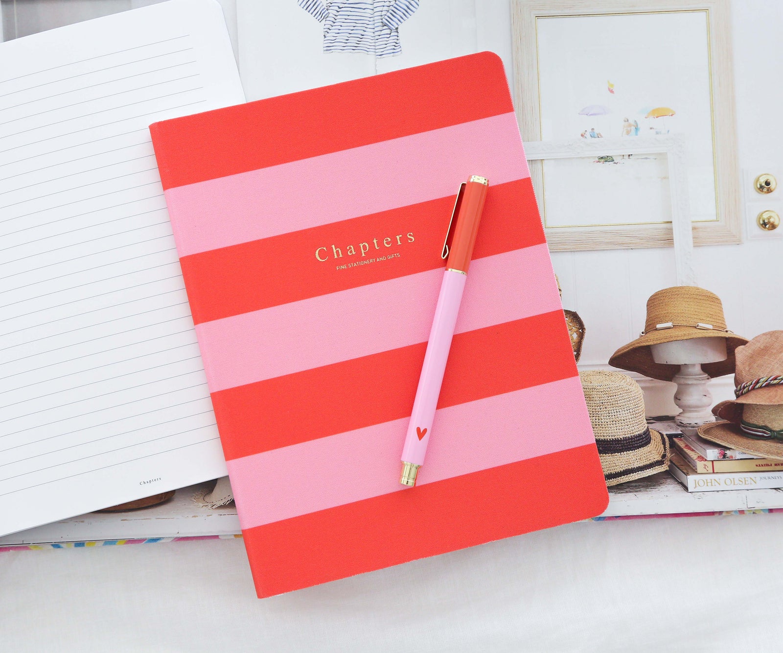 Canvas Notebook,  Pink & Orange Stripes
