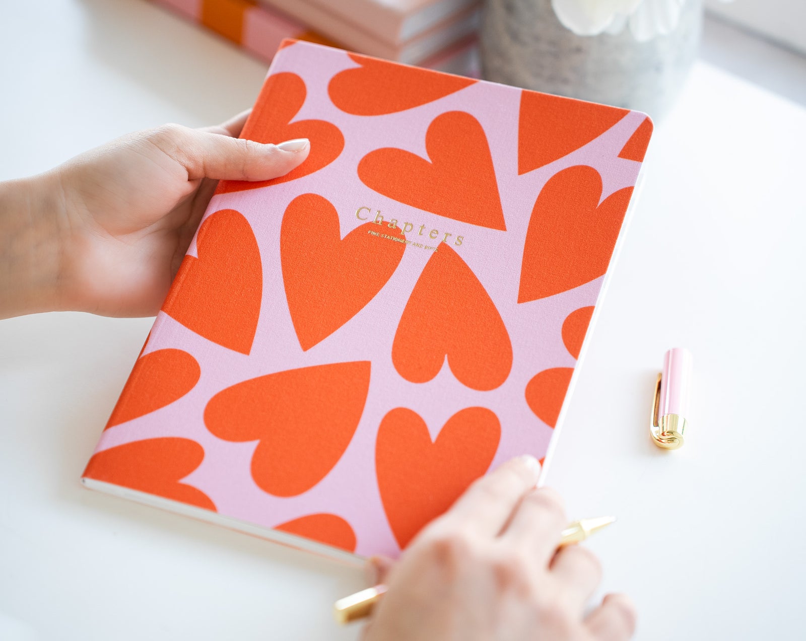 Canvas Notebook, Pink & Orange Hearts