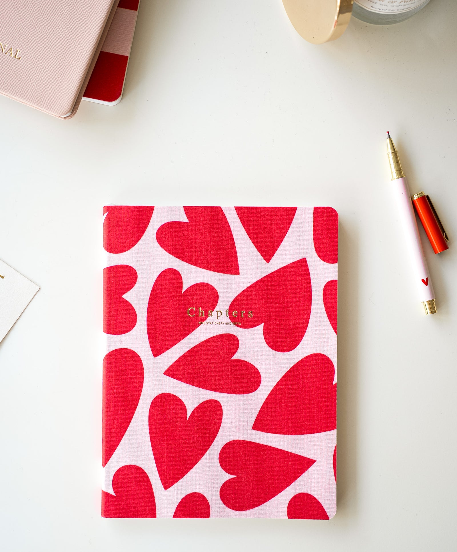 Canvas Notebook, Pale Pink & Red Hearts
