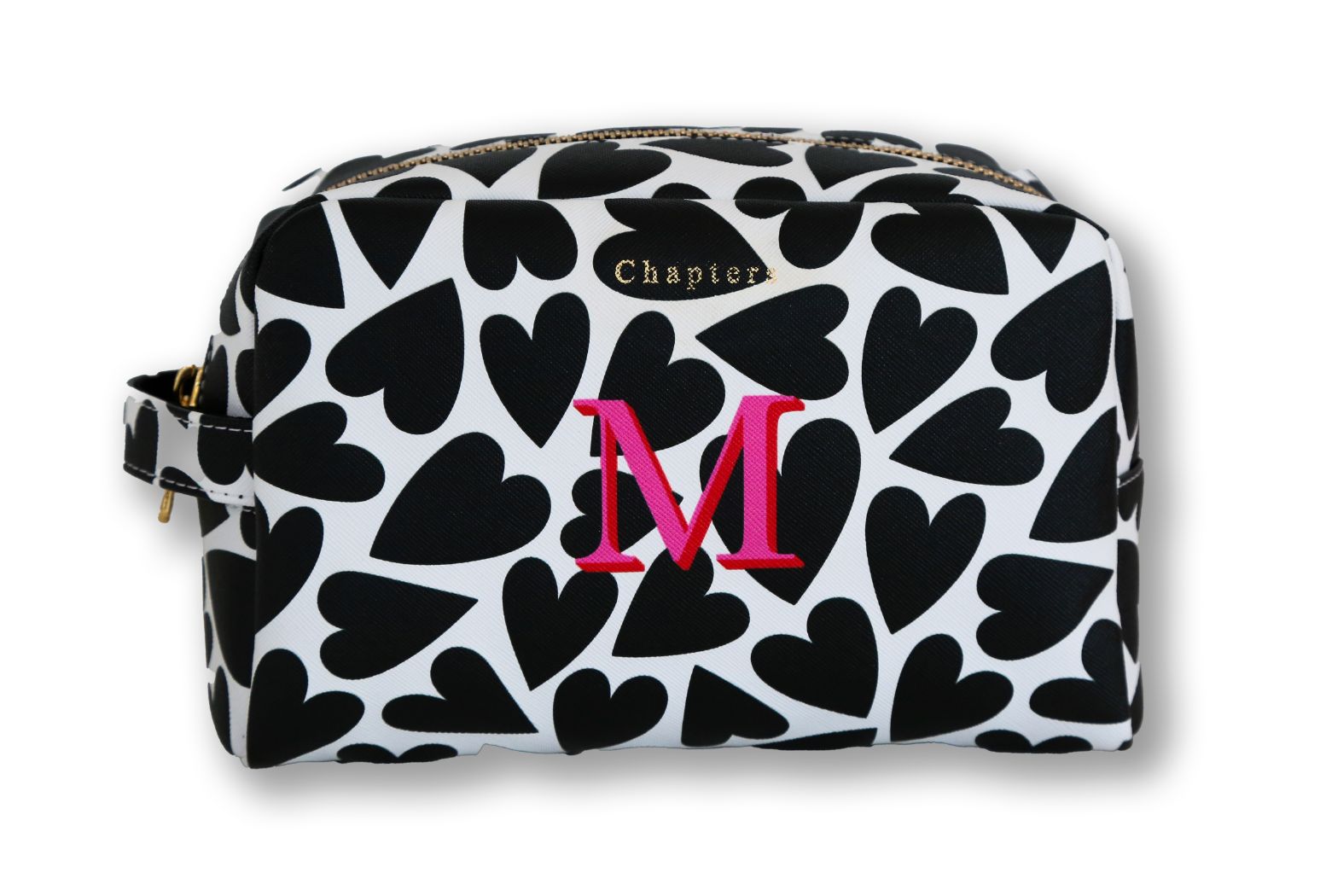 Toiletry Bag, Black & White Hearts