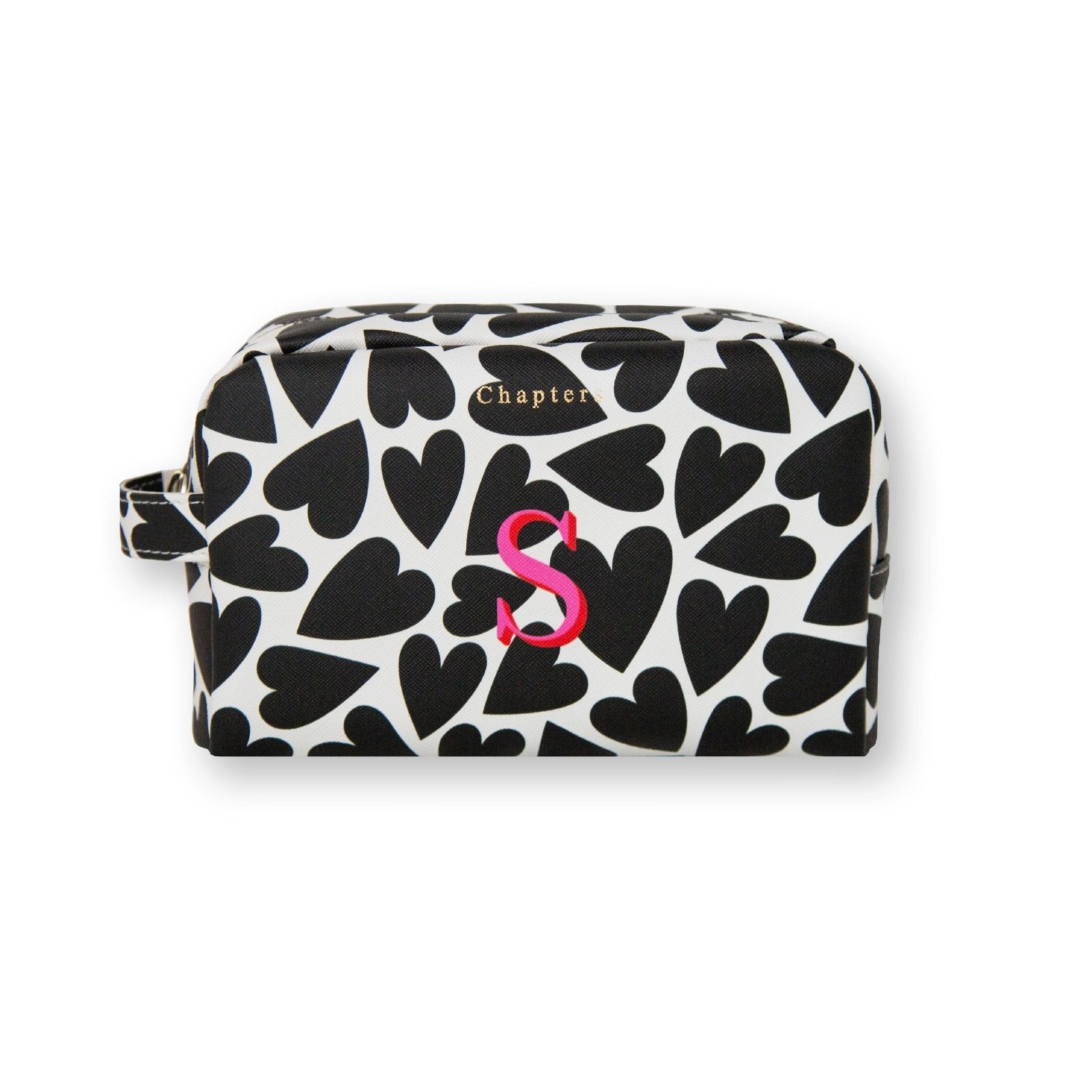 Toiletry Bag, Black & White Hearts