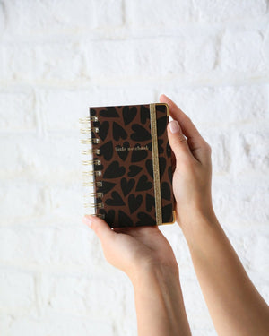 Mini Spiral Notebook, Black&Brown Hearts