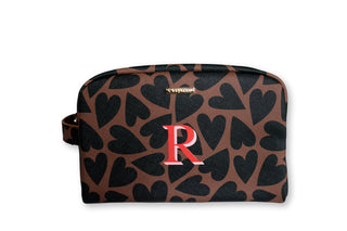 Toiletry Bag, Black & Brown Hearts